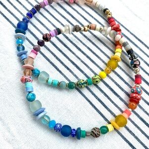Hand crafted  🌈 pride choker necklace with African glass and pottery bea…